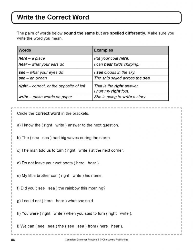 Canadian Grammar Practice Grade 3 Workbook