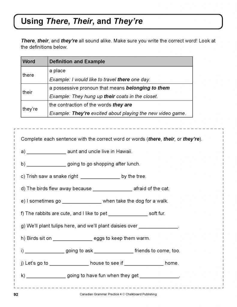 Canadian Grammar Practice Grade 4 Workbook